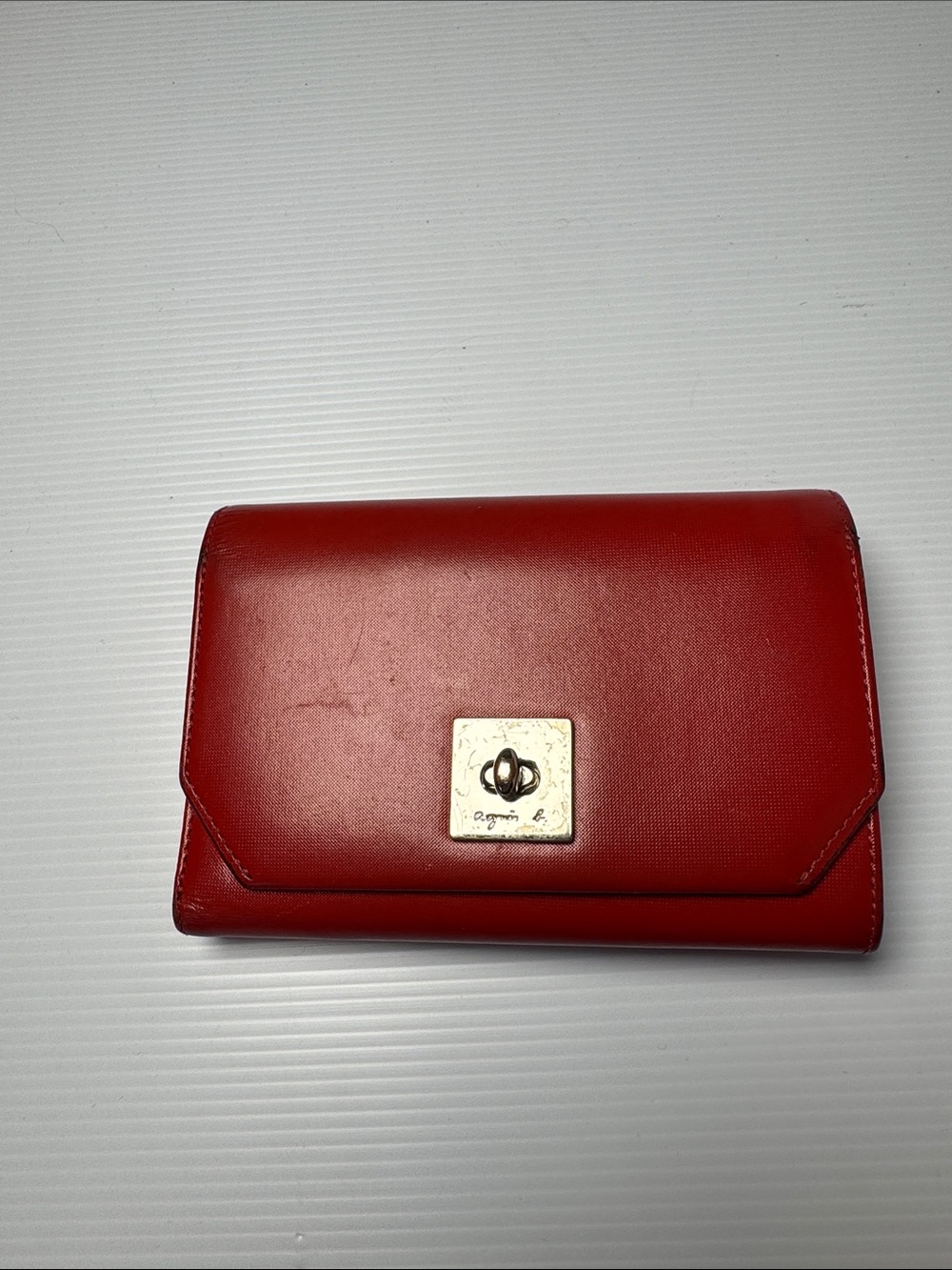 AGNÈS B. Voyage Red Leather Turn-Lock Wallet Coin Cash Credit Card Compartments